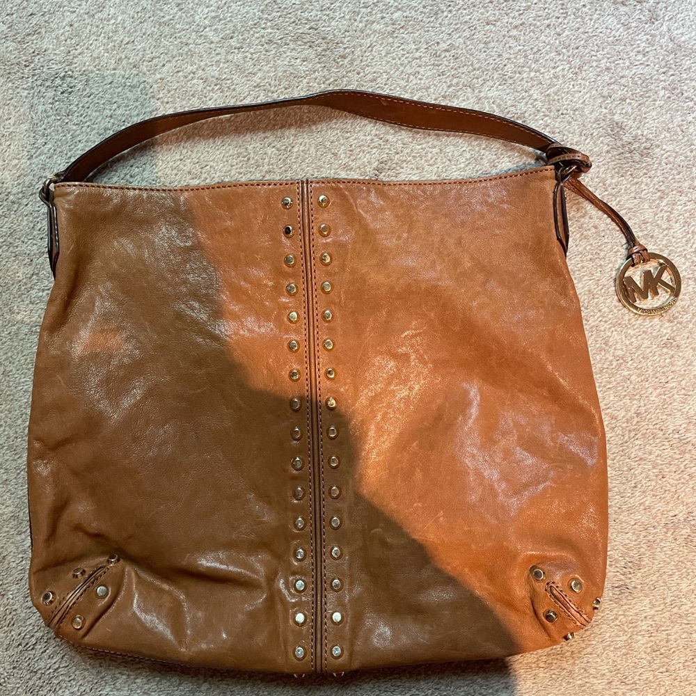Michael Kors Tan Leather Hobo Shoulder Bag with Studded Detail
